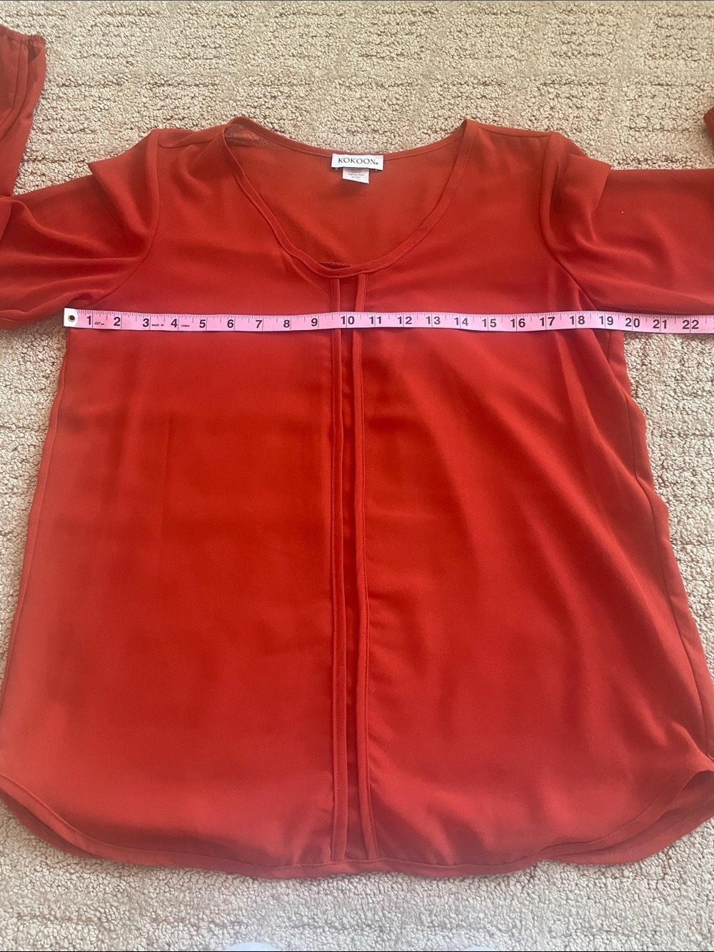 Women's Rust Red V-Neck Long-Sleeve Blouse - Picture 9 of 9